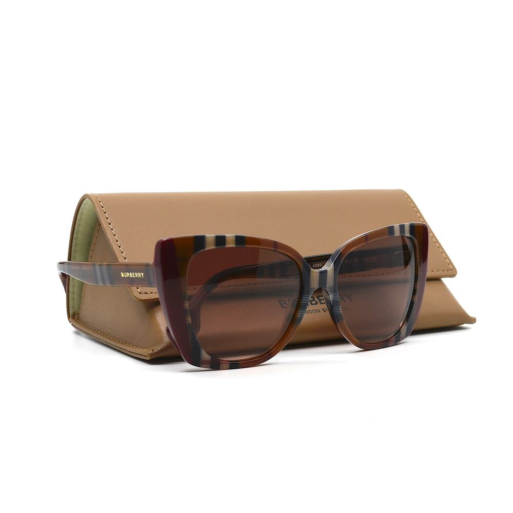 NEW BURBERRY MERYL BE4393 CHECK BROWN/BORDEAUX AUTHENTIC SUNGLASSES - Picture 13 of 14